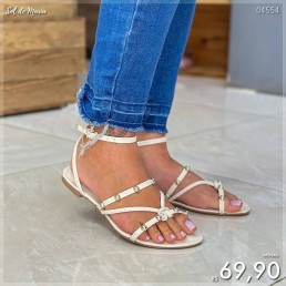 Sandália Akazzo Tiras Strass Off White 3878LC